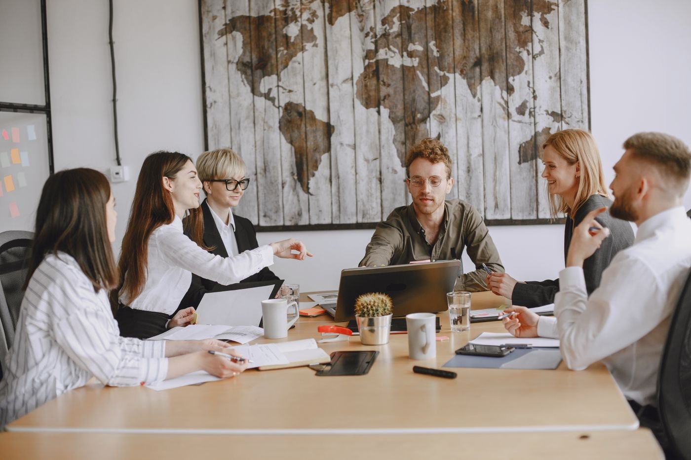 A team in discussion in a conference room