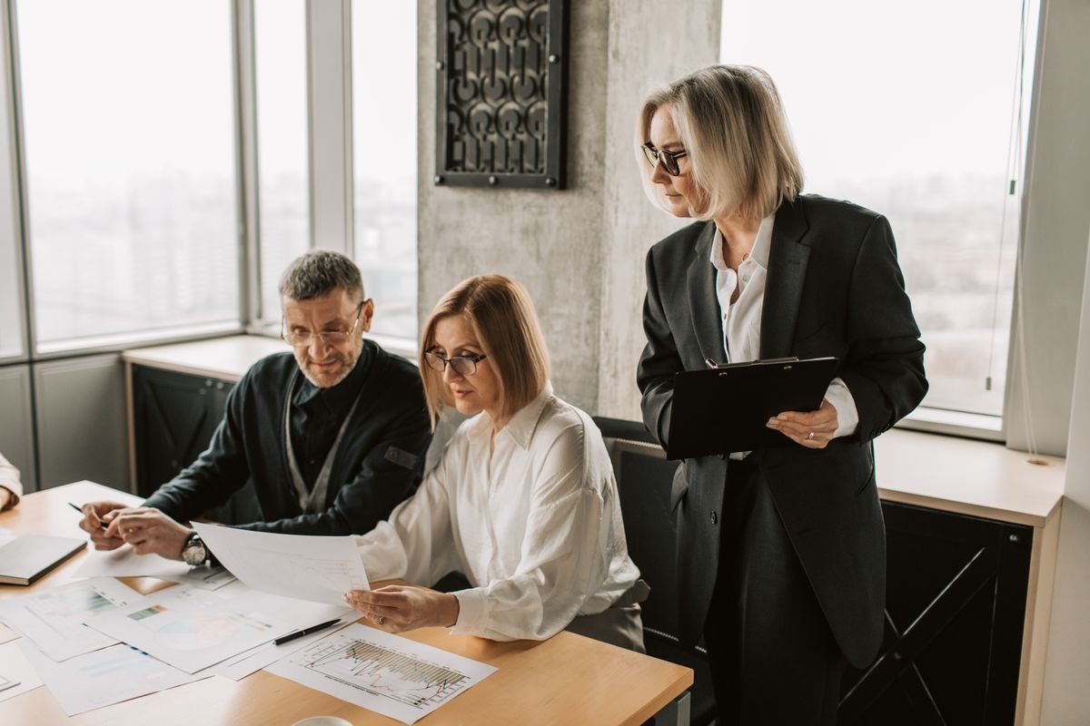 Professionals meeting and collaborating in an office